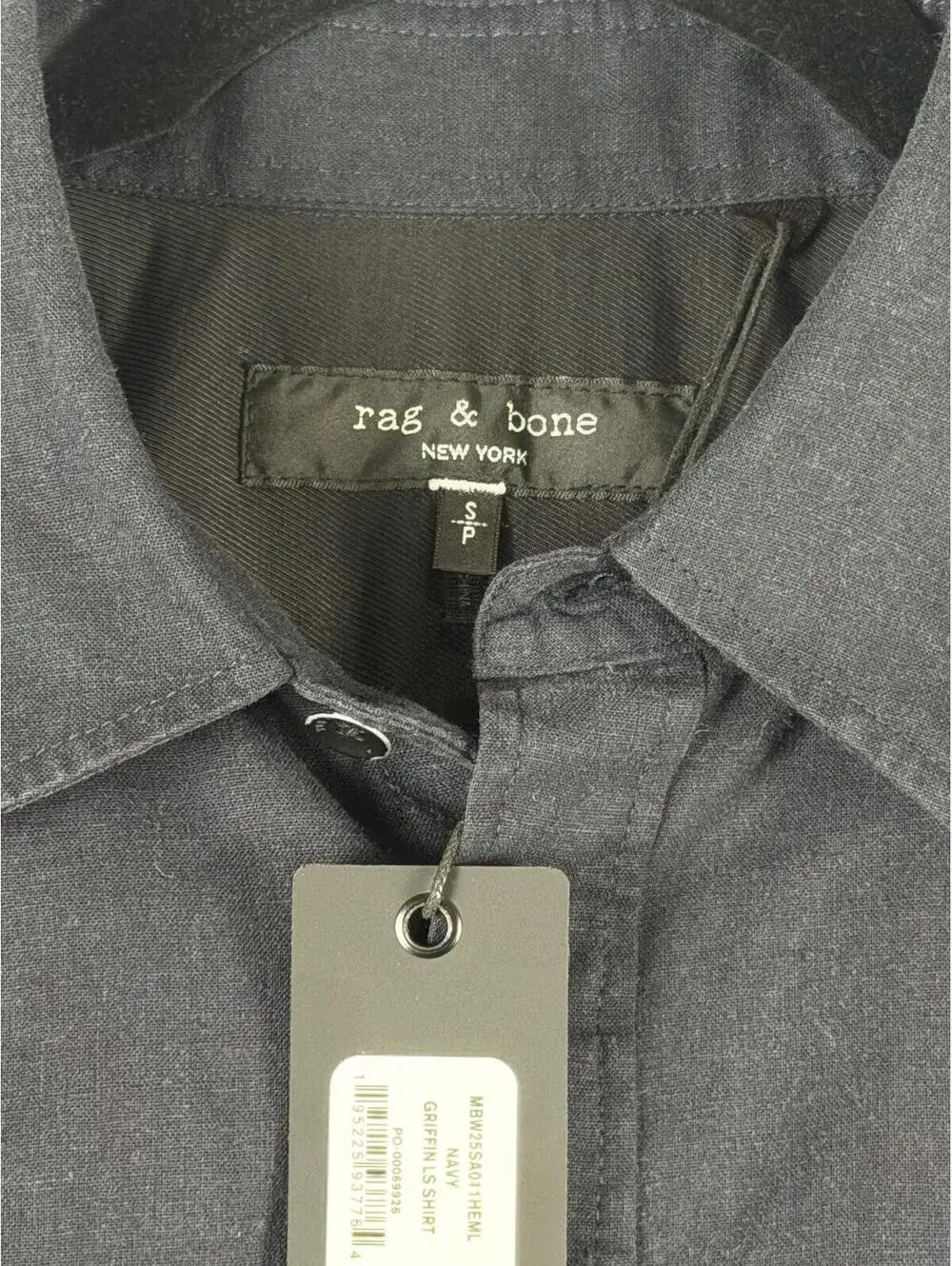 NEW‎ Rag & Bone Men's Griffin Long Sleeve Button Up Shirt Black Size S